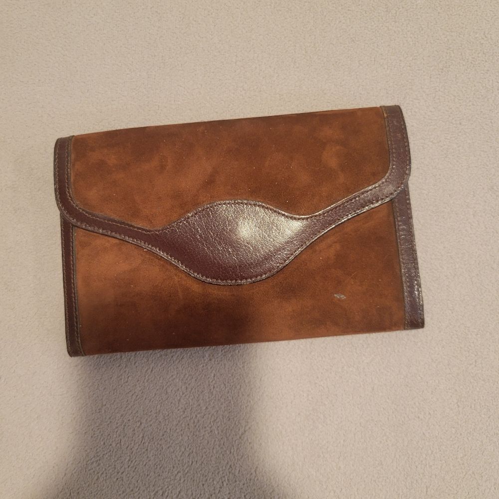 Hugo Bosca Brown Calf Skin Leather check wallet Vintage